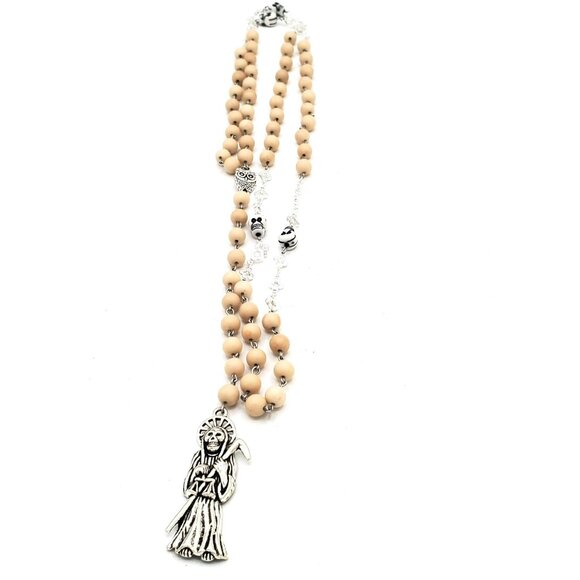 Handmade Natural Fossil Stone Bead Santa Muerte Rosary Holy Death Amulet Devotee - Picture 10 of 12